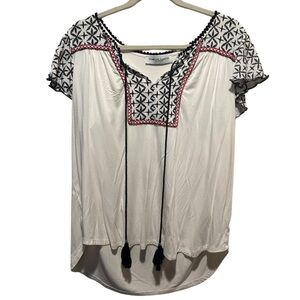 Tempted Hearts Cream Boho Blouse with Black and Red Accents Size 1X